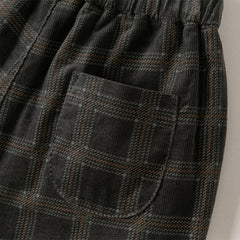 Dave&Bella Toddler Boys Winter Stylish Dark Grey Plaid Cozy Straight-leg Pants