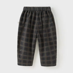 Dave&Bella Toddler Boys Winter Stylish Dark Grey Plaid Cozy Straight-leg Pants