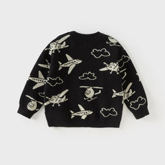 Dave&Bella Toddler Boys Black Soft Cartoon Print Sweaters