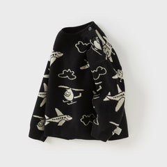 Dave&Bella Toddler Boys Black Soft Cartoon Print Sweaters