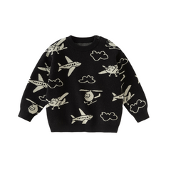 Dave&Bella Toddler Boys Black Soft Cartoon Print Sweaters