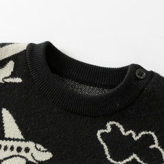 Dave&Bella Toddler Boys Black Soft Cartoon Print Sweaters