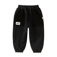 Dave&Bella Toddler Boys Black Adjustable-waistband Cozy Plush-lined Sweatpants
