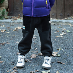 Dave&Bella Toddler Boys Black Adjustable-waistband Cozy Plush-lined Sweatpants