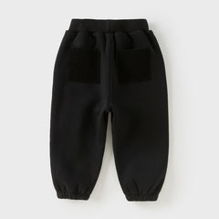 Dave&Bella Toddler Boys Black Adjustable-waistband Cozy Plush-lined Sweatpants