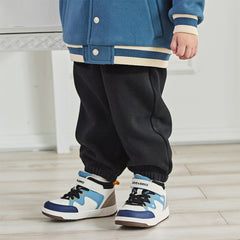 Dave&Bella Toddler Boys Black Adjustable-waistband Cozy Plush-lined Sweatpants