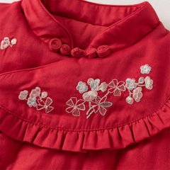 Dave&Bella Baby Girls Winter Chinese-style Red/Pink Warm Padded Rompers