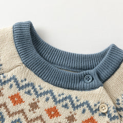 Dave&Bella Kids Boys Autumn Apricoot/Blue Classic Round Collar Warm Sweaters Tops