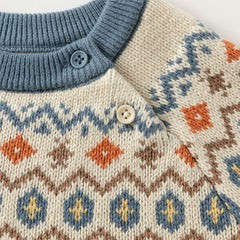 Dave&Bella Kids Boys Autumn Apricoot/Blue Classic Round Collar Warm Sweaters Tops