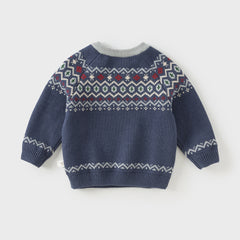 Dave&Bella Kids Boys Autumn Apricoot/Blue Classic Round Collar Warm Sweaters Tops