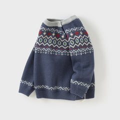 Dave&Bella Kids Boys Autumn Apricoot/Blue Classic Round Collar Warm Sweaters Tops