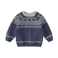 Dave&Bella Kids Boys Autumn Apricoot/Blue Classic Round Collar Warm Sweaters Tops