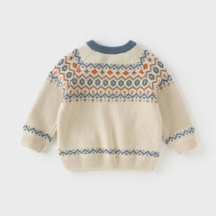 Dave&Bella Kids Boys Autumn Apricoot/Blue Classic Round Collar Warm Sweaters Tops