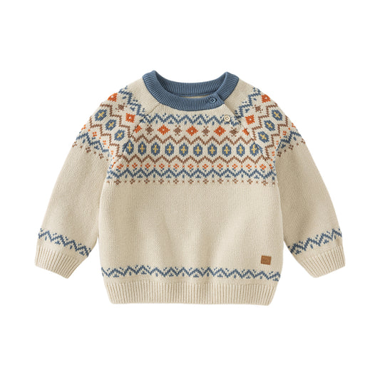 Dave&Bella Kids Boys Autumn Apricoot/Blue Classic Round Collar Warm Sweaters Tops