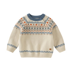 Dave&Bella Kids Boys Autumn Apricoot/Blue Classic Round Collar Warm Sweaters Tops