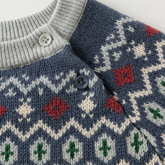 Dave&Bella Kids Boys Autumn Apricoot/Blue Classic Round Collar Warm Sweaters Tops