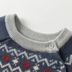 Dave&Bella Kids Boys Autumn Apricoot/Blue Classic Round Collar Warm Sweaters Tops