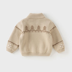 Dave&Bella Toddler Boys Apricot Penguin Jacquard Outwear Cozy Plush-lined Jackets