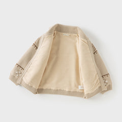 Dave&Bella Toddler Boys Apricot Penguin Jacquard Outwear Cozy Plush-lined Jackets