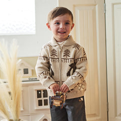 Dave&Bella Toddler Boys Apricot Penguin Jacquard Outwear Cozy Plush-lined Jackets