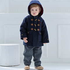 Dave&Bella Kids Boys Navy Blue College-style Outwear Padded Hooded Coats