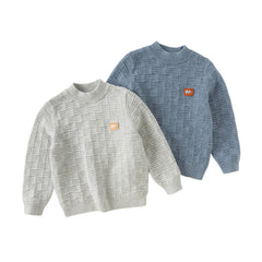Dave&Bella Kids Boys Versatile Blue/Grey Breathable Cotton Turtle Pullover Sweater Tops