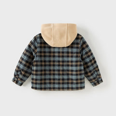 Dave&Bella Toddler Boys Winter Casual Navy Plaid Hooded Padded Coats