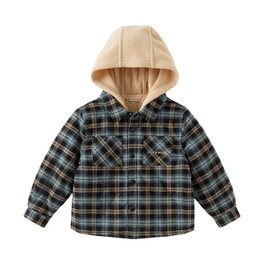 Dave&Bella Toddler Boys Winter Casual Navy Plaid Hooded Padded Coats