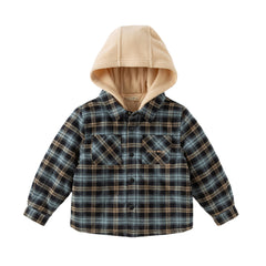 Dave&Bella Toddler Boys Winter Casual Navy Plaid Hooded Padded Coats