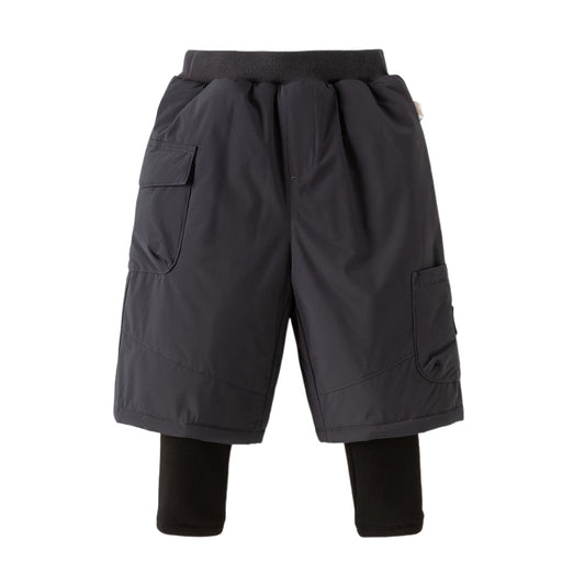 Dave&Bella Toddler Boys Versatile Carbon Black Warm Padded Pants