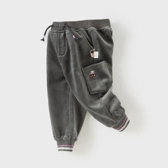 Dave&Bella Toddler Boys Winter Casual Grey Plush-lined Drawstring Pants