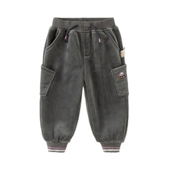 Dave&Bella Toddler Boys Winter Casual Grey Plush-lined Drawstring Pants