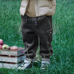 Dave&Bella Toddler Boys Winter Casual Grey Plush-lined Drawstring Pants