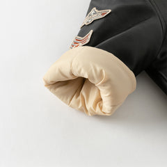 Dave&Bella Toddler Boys Winter Black Faux Shearling Lining PU Leather Biker Jacket