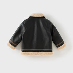 Dave&Bella Toddler Boys Winter Black Faux Shearling Lining PU Leather Biker Jacket