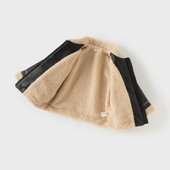 Dave&Bella Toddler Boys Winter Black Faux Shearling Lining PU Leather Biker Jacket