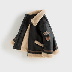 Dave&Bella Toddler Boys Winter Black Faux Shearling Lining PU Leather Biker Jacket
