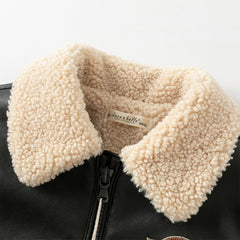 Dave&Bella Toddler Boys Winter Black Faux Shearling Lining PU Leather Biker Jacket