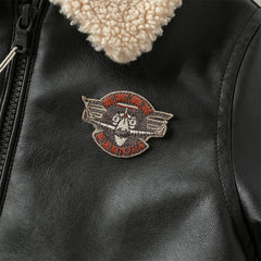 Dave&Bella Toddler Boys Winter Black Faux Shearling Lining PU Leather Biker Jacket