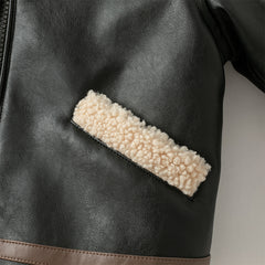 Dave&Bella Toddler Boys Winter Black Faux Shearling Lining PU Leather Biker Jacket