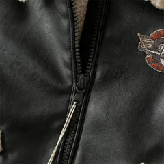 Dave&Bella Toddler Boys Winter Black Faux Shearling Lining PU Leather Biker Jacket