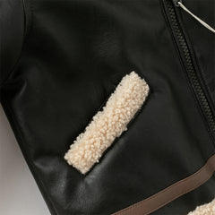 Dave&Bella Toddler Boys Winter Black Faux Shearling Lining PU Leather Biker Jacket