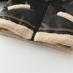 Dave&Bella Toddler Boys Winter Black Faux Shearling Lining PU Leather Biker Jacket