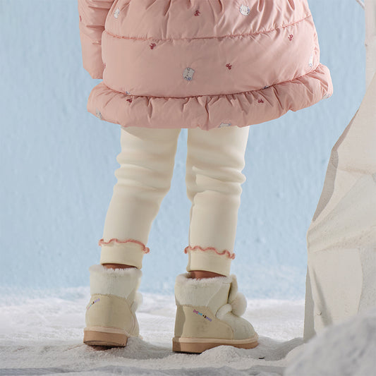 Dave&Bella Toddler Girls Casual Beige/Grey Outdoor Soft Plush-lined Leggings