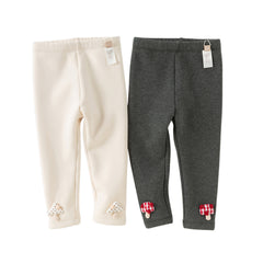 Dave&Bella Toddler Girls Casual Beige/Grey Outdoor Soft Plush-lined Leggings