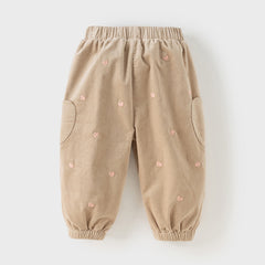 Dave&Bella Toddler Girls Winter Casual Khaki Warm Plush-lined Drawstring Pants