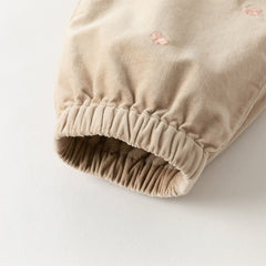 Dave&Bella Toddler Girls Winter Casual Khaki Warm Plush-lined Drawstring Pants