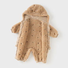 Dave&Bella Baby Girls/Boys Cute Candy Pink/Khaki Hooded Soft Plush Rompers