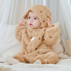 Dave&Bella Baby Girls/Boys Cute Candy Pink/Khaki Hooded Soft Plush Rompers