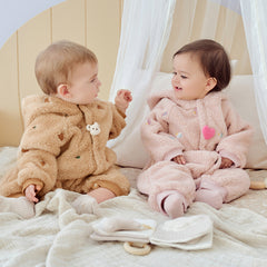 Dave&Bella Baby Girls/Boys Cute Candy Pink/Khaki Hooded Soft Plush Rompers